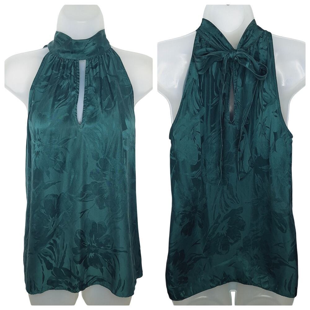 Tanya Taylor Kendall Silk Tie Top 4 Sleeveless Jacquard Floral Forest Emerald